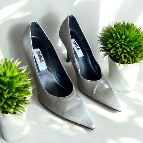 Diba Gray Ombré Gradient Patent Leather Slip On Pointed Toe Pumps Heels - Picture 2 of 16